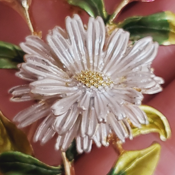 Silver purple tan 3d flower brooch pendant gold green STUNNING NEW enamel - Picture 2 of 12